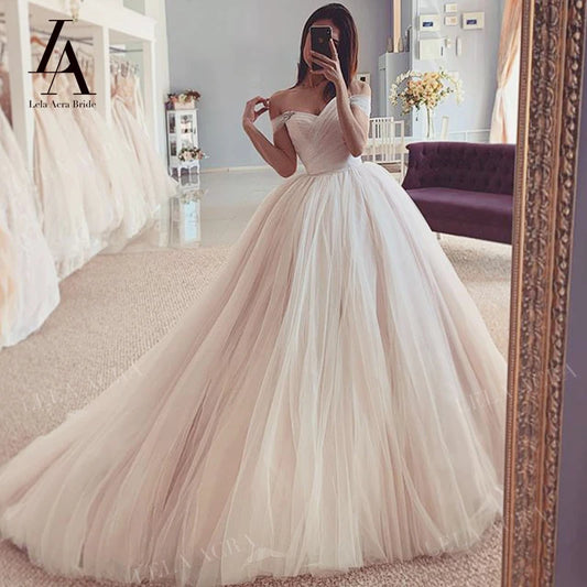 Romantic Crystal Wedding Dress Sweetheart Off Shoulder A-Line Bridal Gown Princess Court Train LelaAcra ER00 Vestido De Novia