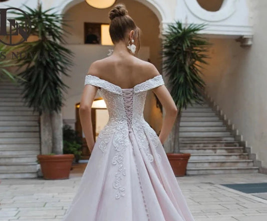 Elegant Wedding Dresses For Women 2024 Beaded Pearls Flowers Lace Up Princess Wedding Gown Vestidos De Novia