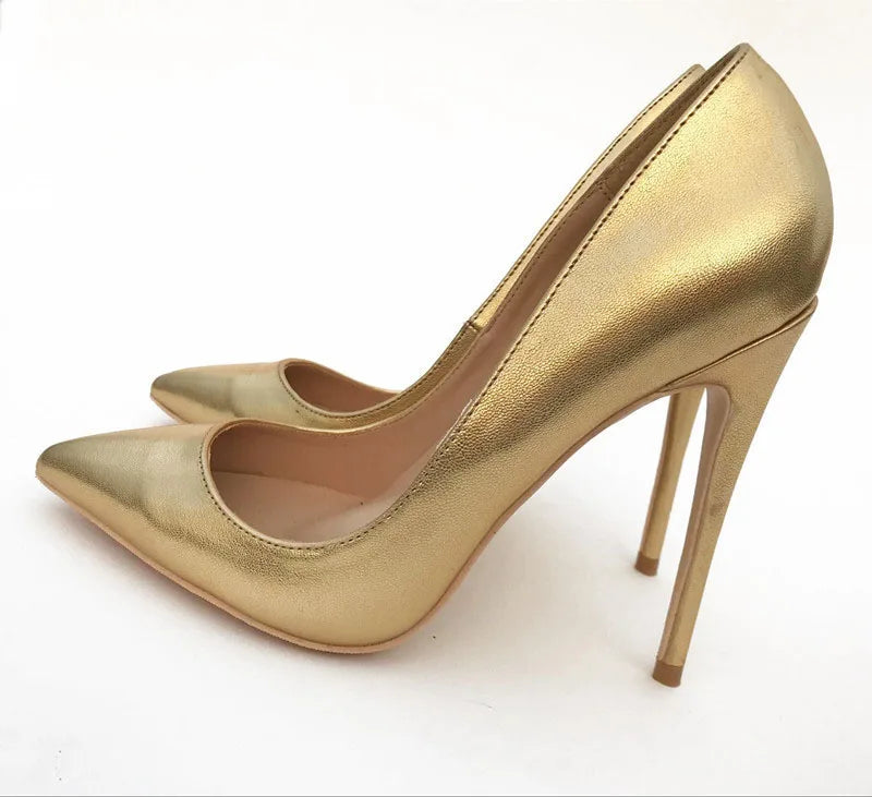 Gold Woman's Shoes Women's Pumps Pointed Toe 12cm High Heel Stiletto Classic Pumps Pumps Prom Shoes YG018 ROVICIYA