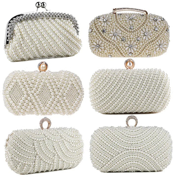 Beading Wedding Clutch Evening Bags Rhinestones Pearl Handbags With Chain Shoulder Metal Party Purse Diamonds Holder