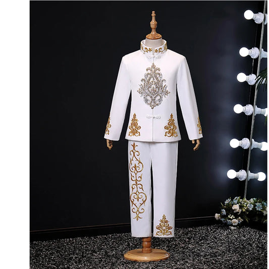 Royal White Gold Prince's Pageant Dresses For Children Gentleman Dresses models catwalk palace boys suits for weddings costumes