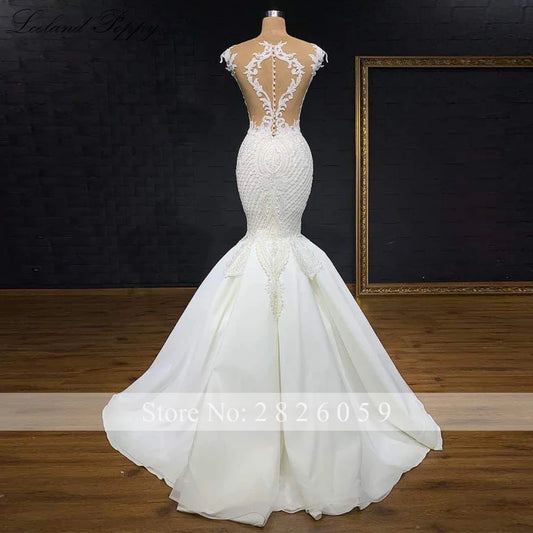 Luxury Mermaid Wedding Dresses Beading Lace Appliques Sleeveless Bridal Dress Court Train Vestido de Noiva