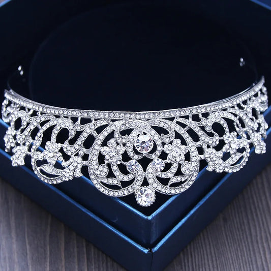 Baroque Silver Color Crystal Heart Bridal Tiara Crowns Baroque Rhinestone Pageant Crown For Bride Hairbands Wedding Hair Jewelry