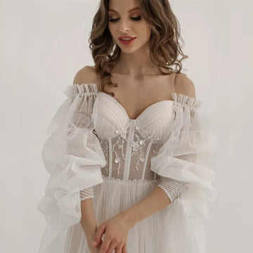 Midi Length Wedding Dress Elegant Lace Long Flowy Dress Corset Bride Dresses Sweetheart Pleat Bridal Gowns A-line Robe De Mariee