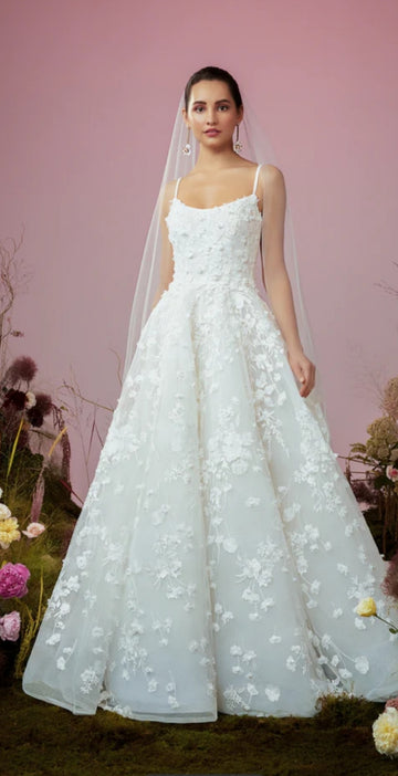 Pastrol Scoop Bridal Dress For Women 3D Flower Spaghetti Straps Backless Court Train Vestido De Casamento Custom Made