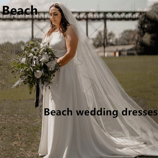  Beach Spaghetti Satin Wedding Dress Sleeveless Backless Big Size Bridal Gowns Simple Train Beach Bride Dress