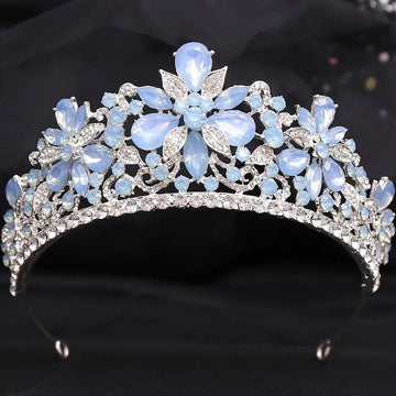 DIEZI Luxury Sweet Cute Flower Opal Tiara Crown For Women Wedding Party Elegant Bridal Bride Crystal Crown Hair Accessories