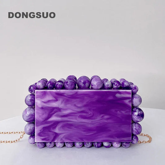 Women Acrylic Box Evening Clutch Bags For Wedding Party Luxury Gold green Foil Beads Purses And Handbags Designer High Quality