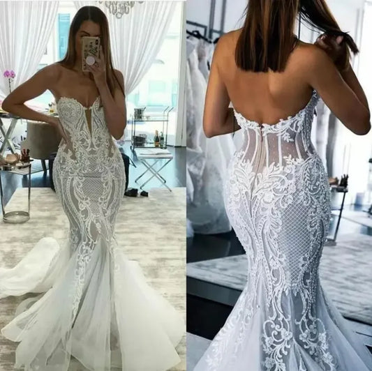 2024 Mermaid Wedding Dresses Lace Applique Sweep Train Sweetheart Neckline Bridal Gowns Corset Back Vestidos De Novia Plus Size
