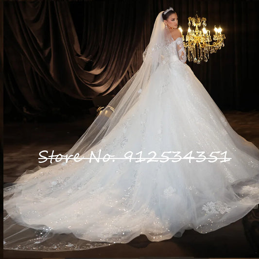 Shining A-Line Wedding Dress Three Quarter Sleeves Vintage Robes De Mariage Beading Appliques vestidos novia