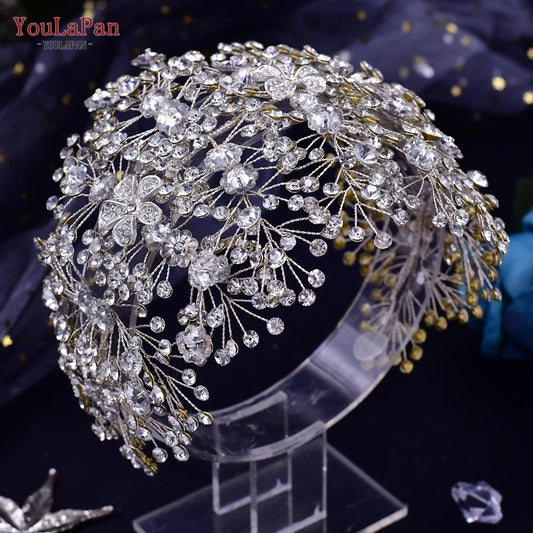 YouLaPan HP240 Bridal Tiara Crystal Wedding Crown Hair Accessories Luxury Bride Headdress Alloy Flower Headband Pageant Headwear