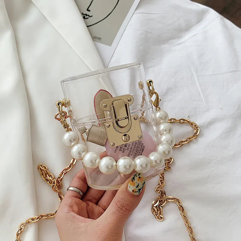 Mini Women's High Quality Transparent Crossbody Bag Female Luxury Designer Pearl Handbag Chain Shoulder Messenger Bags Purse
