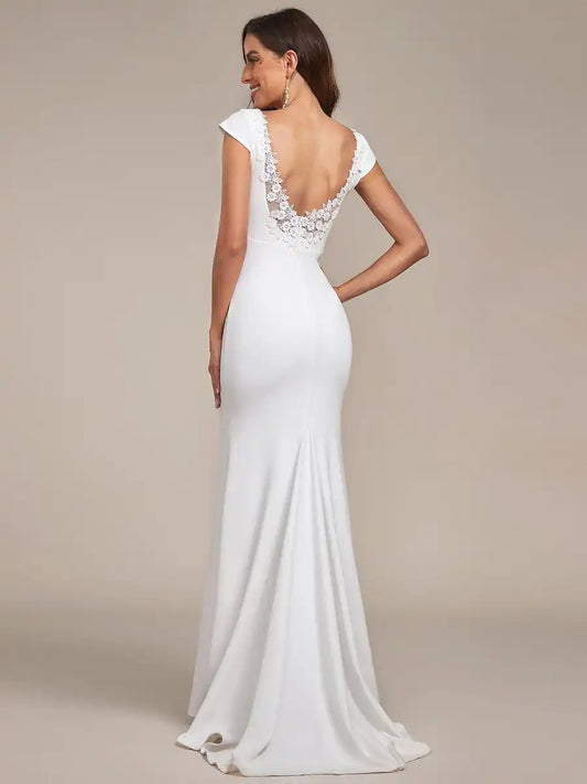 Elegant Wedding Dresses Cap Sleeve Deep V-Neck Backless Ever Pretty 2024 of Mermaid A-line Fishtail White Dresses