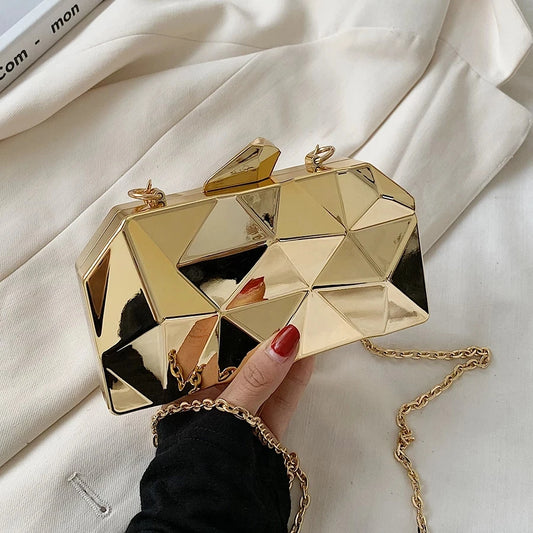 Handbag Bags For Women 2023 New Clutches Fashion Geometric Mini Party Evening Purse Crossbody Shoulder Bag Gold Box Clutch