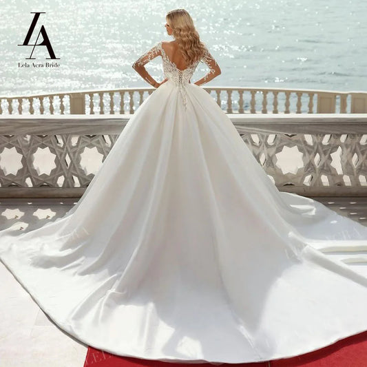 Long Sleeve Wedding Dress 2024 Sweetheart Beaded Satin Ball Gown Elegant Princess Bride SM55 Plus Size Vestido de Noiva