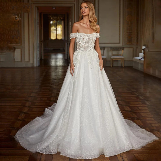 Gorgeous Fluffiness Pretty New 2024 Simple Appliques A-Line Sleeveless Mopping Bridal Gown Sexy Backless Elegant Wedding Dresses