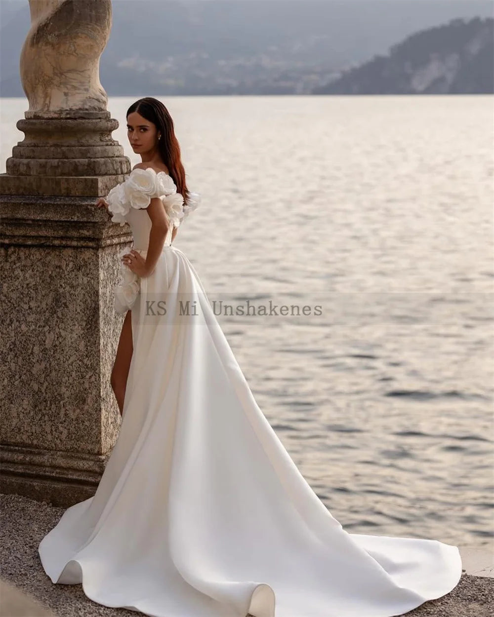 Sexy 3D Flowers Wedding Dresses 2024 Mermaid Bride Dress Detachable Train Wedding Gowns Split Side Off Shoulder Custom Made