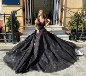 Annie Black Glitter Prom Dresses Gauze Side Slit Evening Dresses A-shaped Princess Party Dresses 2024 Vestidos De Fiesta