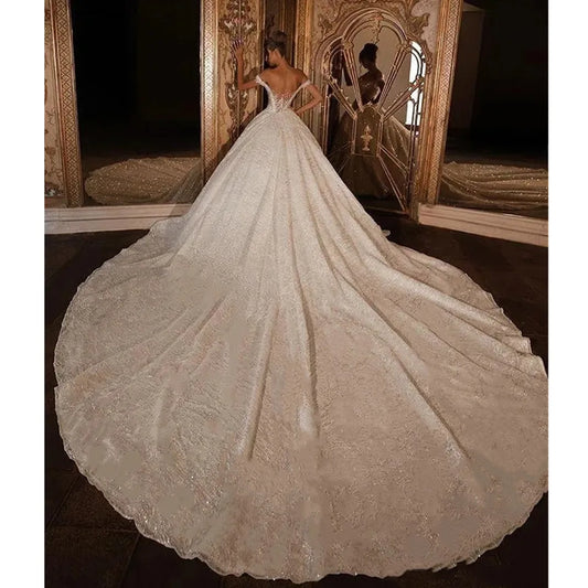 African A Line Luxurious Said   Gown Wedding Dresses Beaded Lace 3D Appliques Crystal Plus Size Bridal Gowns Robes de