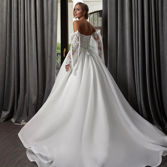 Eightree Elegant A-Line Wedding Dresses Sweetheart Applique Lace Dress Boho Beach Princess Wedding Evening Prom Gowns Plus Size