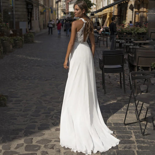 Bohemian Chiffon Wedding Dresses For Women 2024 Simple O-Neck Backless Sleeveless A-Line Bridal Gowns Beach Custom Made