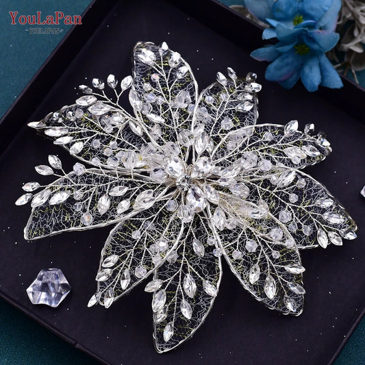 YouLaPan HP217 Wedding Floral Headpieces with Duckbill Clip Rhinestone Bridal Tiara Side Hairpin for Woman Bride Hair Jewelry
