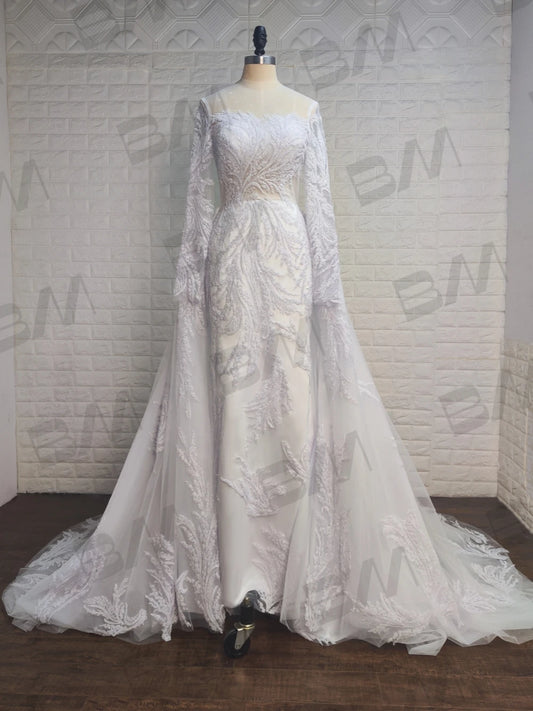 Romantic Floor-length Wedding Dress Classic O-neck Bridal Gown Luxury Long Sleeve A-line Bride Dresses Vestido De Novia