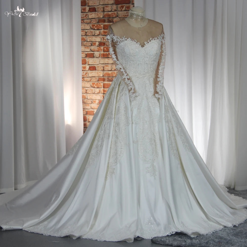 Luxury Ball Gown Satin Wedding Dresses Long Sweetheart Beading Exquisite Embroidery Princess Wedding Gown Vestido Novia