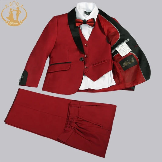 Nimble Spring Autumn Formal Suits for Boys Kids Wedding Blazer 3Pcs/Set Children Wholesale Clothing 3 Colors Red Black and Blue