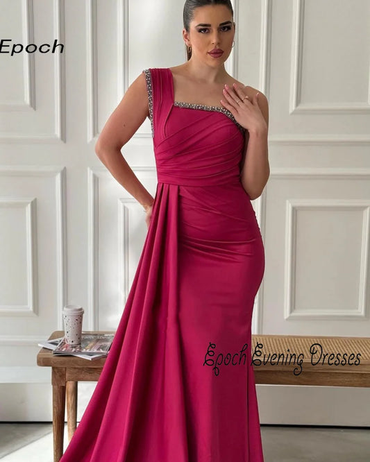Luxury Evening Dress For Sexy Women 2024 فساتين السهرة Elegant Straight One-Shoulder Cocktail Party Prom Gown With Long Train