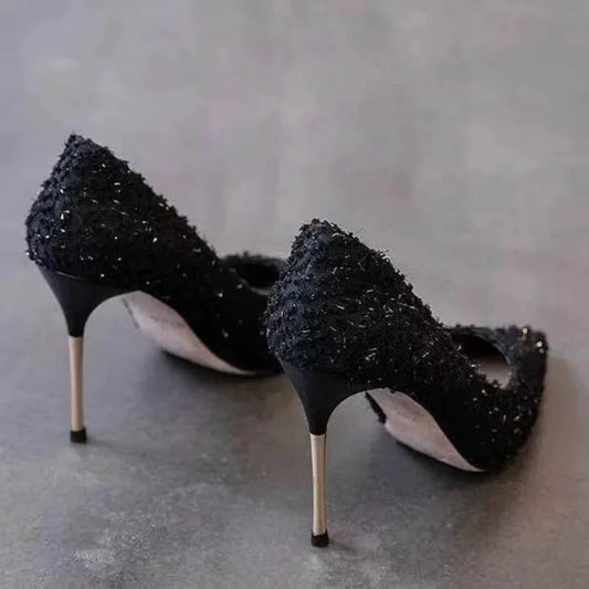 New High Heels Shoes Elegant Ladies Stilettos Womens Pumps Shoes Pointed Black Etiquette Professional Shoes Wedding Shoes