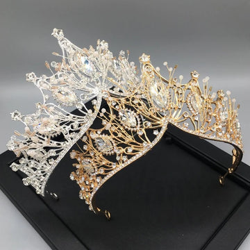 Fashion Baroque Luxury Crystal AB Bridal Crown Tiara Light Gold Color Diadem Tiaras for Women Bride Wedding Hair Accessories