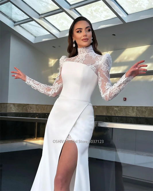 Sexy O-Neck Mermaid Wedding Dresses Long Sleeve Lace Appliques Bridal Gowns Robe De Mariee Custom Made