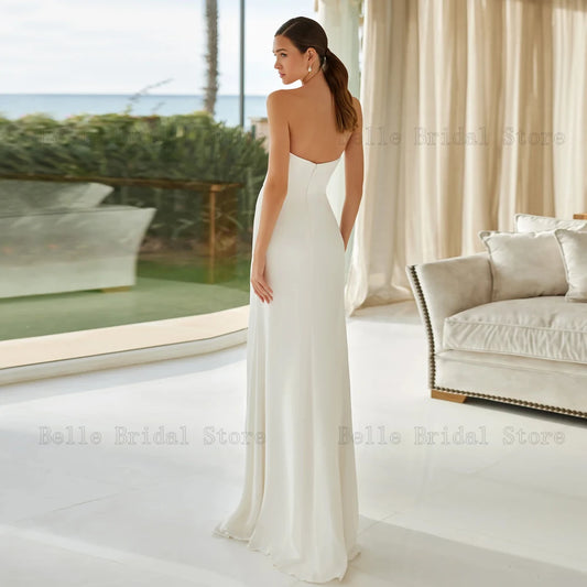 Elegant Wedding Dresses Strapless Sleeveless Bridal Gowns Flowers Back Zipper Floor Length Front Slit Mermaid Vestidos De Novia
