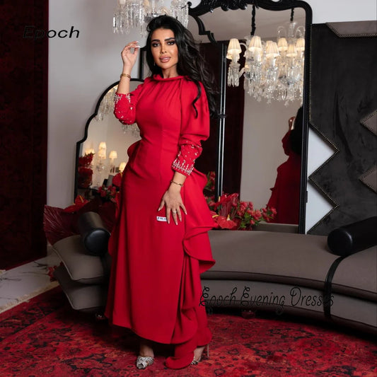 Women's Luxury Evening Dress 2024 فساتين سهره سعوديه Elegant Sequined Straight O-Neck Formal Red Cocktail Prom Gown