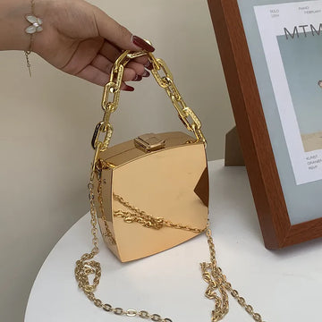 Trend Designer Clutch Bag Gold Silver PVC Box Design Party Evening Chain Shoulder Crossbody Bags Mini Purses and Handbags