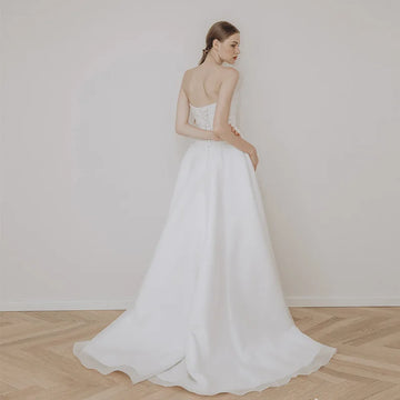 Fashion Sexy Strapless Wedding Dress Elegant A-line Sleeveless Vestido De Noiva Classic Lace Up Small Train Robe De Mariee