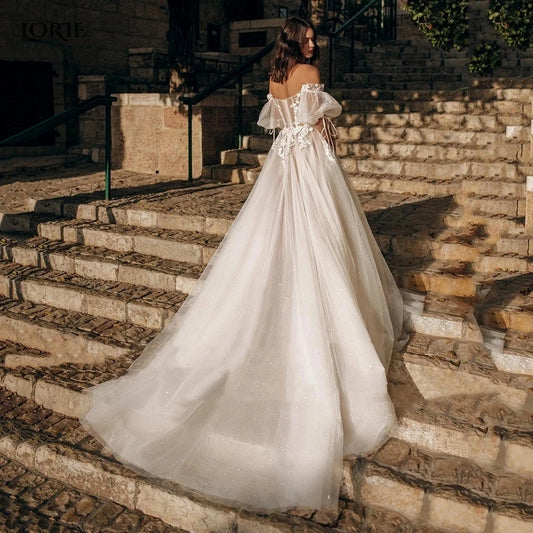 Vintage Simple Wedding Dresses Boat-Neck A-Line Bridal Gowns Lace Appliques Tulle Robes Off The Shoulder Vestidos De Novia 2024