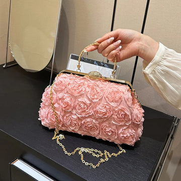 Luxury Satin Floral Bride Party Evening Clutch Bag Women Wedding Purses and Handbags Small Shoulder Chain Bag Designer Bag
