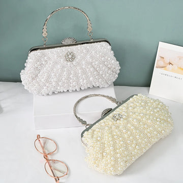 Luxury Crystal Evening Clutch Bag For Elegant Lady Wedding Clutch Purse Women Pearl Handbags Party Dinner Bling Shoulder Bags