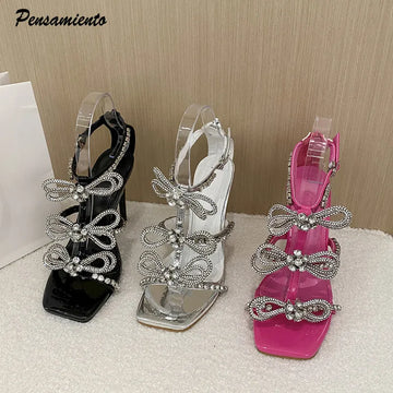 Luxury Rhinestones butterfly Women Sandals Sexy Narrow Band Thin High Heels Party Gladiator Sandals Summer Wedding Bridal Shoes
