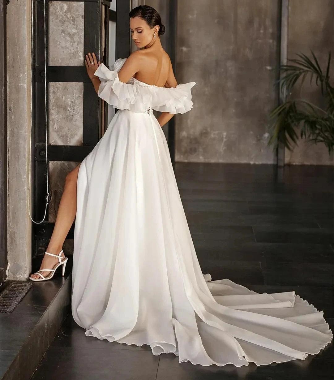 Wedding Dresses A-Line Boat Neck Bridal Gowns Ruched Satin Robes For Formal Party High Split Vestidos De Novia 2024