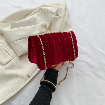 Women's Velvet Bag Small Square Shoulder Bags Casual Luxury Bag Women Female Designer Chain Shoulder Crossbody Bag Handbags