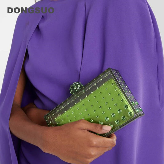 Acrylic clutch bag women Rhinestones clear designer wedding evening party box purse 2024 new tote handbag