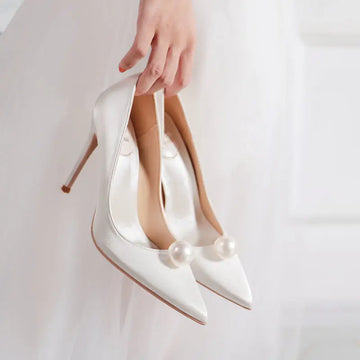 Summer New Elegant Ladies Bridal Wedding Party Shoes Pearl Satin Pumps Fashion Versatile Wedding High Heels Solid Color