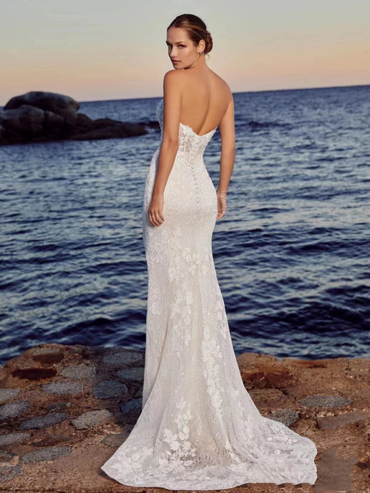 Beach Wedding Dresses With Detachable Train Sexy Bridal Gowns Lace Robes 2023 Sleeveless Backless Vintage Vestidos De Novia 2024