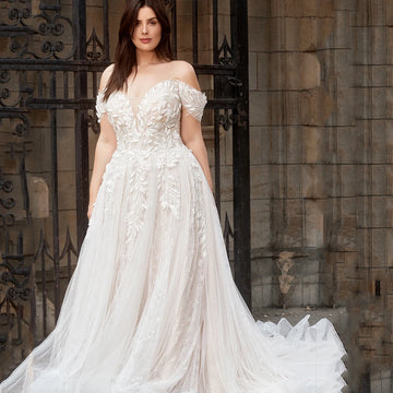 Pastrol Wedding Dresses Tulle V-Neck Off The Shoulder Lace Up Bride Gowns Lace Applique A-Line Vestido De Noiva 2023 Modernos