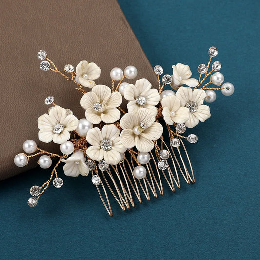 2024 New Hair Comb Wedding Hair Accessories For Women Pearl Flower Hairpin Bridal Tiaras Exquisite Prom Jewelry Marriage Bijoux