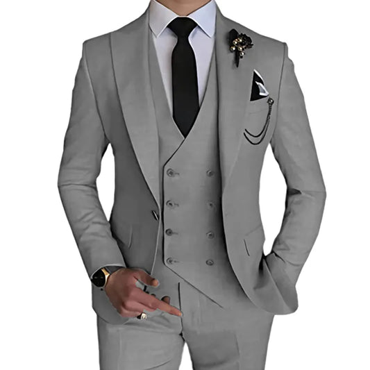 2024 Fashion New Men Leisure Boutique Business Solid Color Wedding Suit Coat Pants Vest 3 Pcs Set Dress Blazers Jacket Trousers