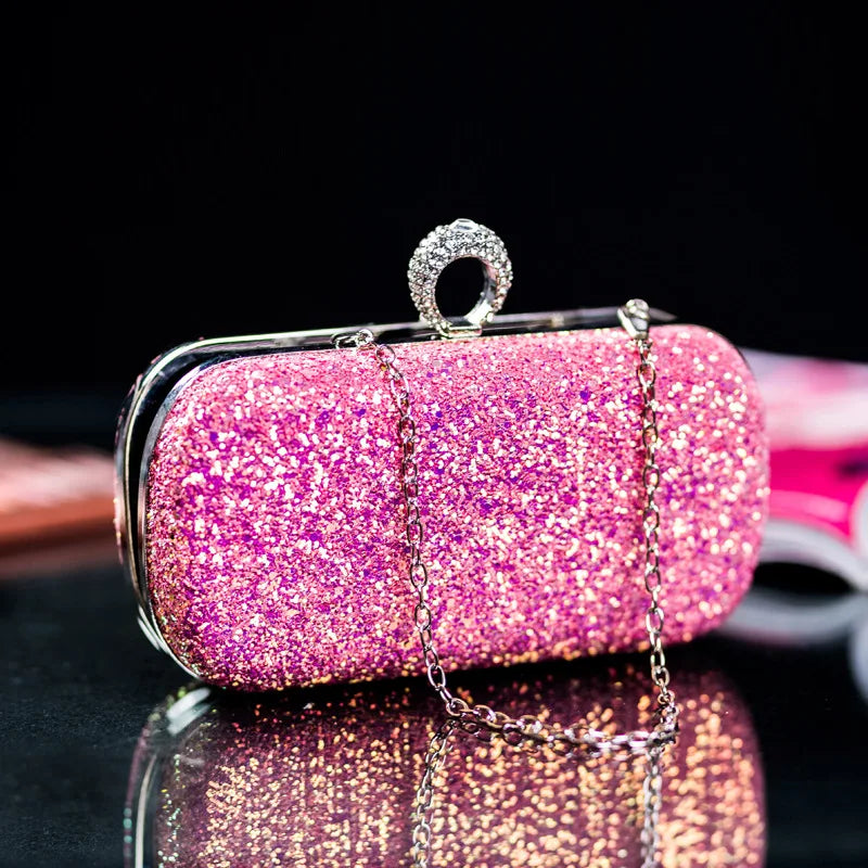 Evening Clutch Purse Women Pink Bling Sequins Handbags 2023 New Fashion Designer Luxury Phone Bag Crossbody Small Designer Bag